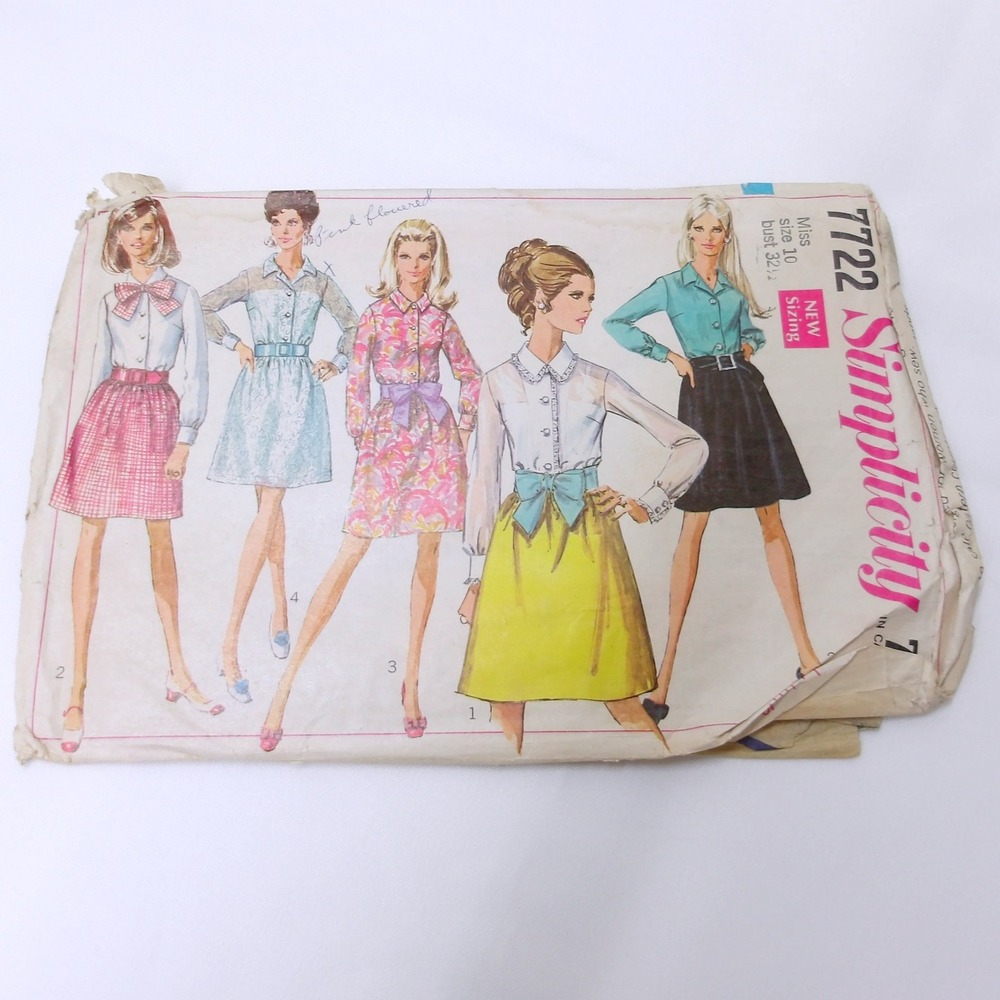 Simplicity Sewing Pattern‎ 7722 Misses' Dress & Skirt Vintage 1960s / #6363